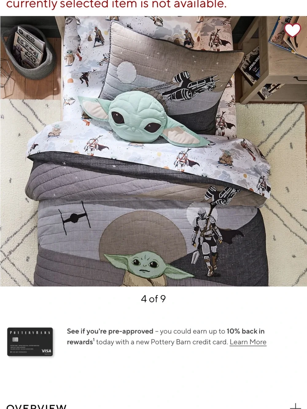 Pottery Barn Kids Star Wars Grogu Quilted Bedding in Green, Tan, Gray